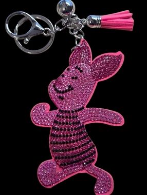 Pink Crystal Piglet Bag Charm Keychain Charm